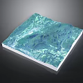3D Square Terrain Model With Green Blue Textured Surface And White Base