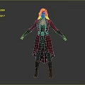 3D Game Movie Character With White Hair Red Eyes White Horns Red Coat Black Gloves
