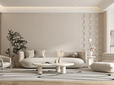 Modern Living Room Interior Design With Sofa Round Coffee Table Rug And Circular Wall Decor 3d model
