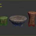 Natural Wooden Furniture Set With Round Table And Two Stools Featuring Wood Grain
