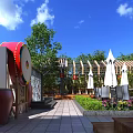 Modern Detached Villa Exterior With Courtyard Greenery And Car In Tree Surrounded Area