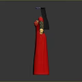 Woman in Red Traditional Dress with Black Headscarf Green Sleeves and Gold Trim