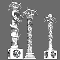 Elaborately Carved Decorative Pillars With Dragon Patterns And Ornamental Tops Bases
