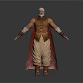 Man With Gray Hair In Ornate Medieval Style Outfit Cloak Wrist Guards And Boots