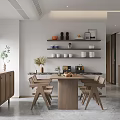 Modern Restaurant Interior With Rattan Dining Chairs Wooden Table Window Blinds And City View Shelves