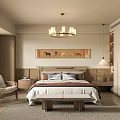 Modern Bedroom Interior Design With Chandelier Painting Above Bed And Wooden Wardrobe Rug