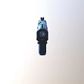 Game Movie Character's Colorful Pistol With Blue Yellow Stripes And Camo Grip