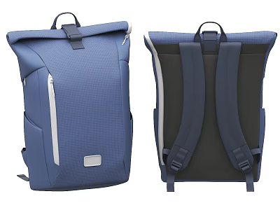 Blue Backpack Front And Back Design With Zipper Straps And Brand Label 3d model