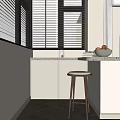 Elegant Bar Counter With Marble Top Window Blinds Books And Fruit Bowl