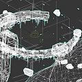 Futuristic Massive Metallic Ring Structure Surrounded By Asteroids In Dark Space