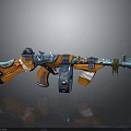 Artistic Decorative Blue And Orange Gun With Ornate Patterns Wooden Grip And Metal Barrel