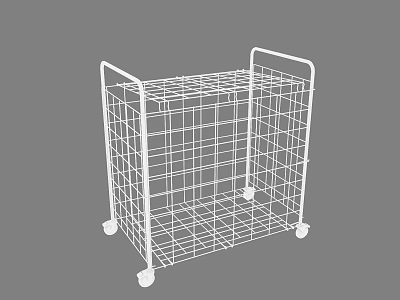 White Metal Grid Storage Cart With Wheels For Home Organization Use 3d model
