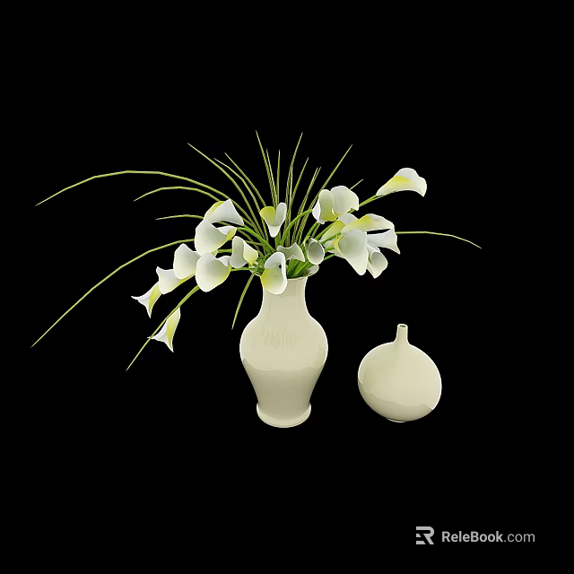 Elegant White Vase With Fresh Calla Lilies And Small Decorative Vase 3d model 