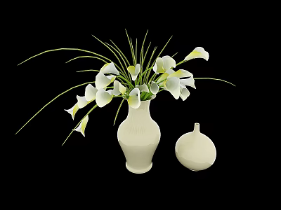 Elegant White Vase With Fresh Calla Lilies And Small Decorative Vase 3d model