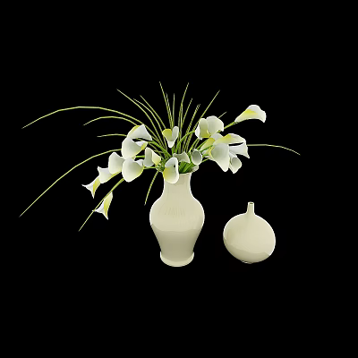 Elegant White Vase With Fresh Calla Lilies And Small Decorative Vase 3d model