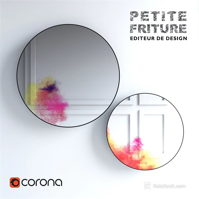 Two Round Decorative Mirrors With Colorful Abstract Patterns Hanging On White Wall 3d model 