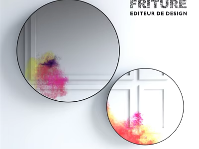 Two Round Decorative Mirrors With Colorful Abstract Patterns Hanging On White Wall 3d model