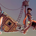 Pirate Themed Playground Equipment With Wooden Ship Octopus Tentacles And Pirate Figure