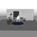 Modern Sofa And Coffee Table Set With Blue Rug Wooden Chairs And Floor Lamp