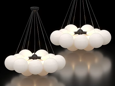 Modern Hanging Chandeliers With Multiple White Spherical Globes And Reflective Design 3d model