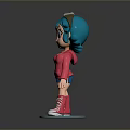 Cartoon Character Doll With Teal Hair Pink Sweater Blue Shorts Pink Boots On Blue Base