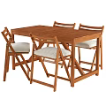 Solid Wooden Dining Table Set With Four Chairs And White Padded Seats 3d model