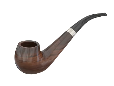 Classic Handcrafted Wooden Smoking Pipe With Smooth Black Mouthpiece And Metal Band 3d model