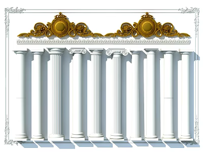 White Roman Columns With Gold Decorations And Ornate Patterns On Top 3d model