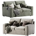 Modern Green and Light Gray Two-Seater Sofas With Soft Throw Pillows and Cozy Blankets 3d model