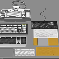 Computer Keyboards With Various Styles Different Colors And Wired Designs 3d model