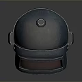 Weapon Helmet 3D Model with Blue Exterior Red Visor and Military Worn Texture