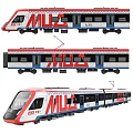 Modern Electric Passenger Train Featuring Red Blue Accents White Body And Roof Pantograph