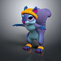 Cartoon Squirrel Character With Purple Blue Body Yellow Knitted Hat And Ankle Bands Outstretched Arms