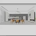 Modern Minimalist Open Concept Dining And Living Space With Integrated Kitchen And Stylish Pendant Light