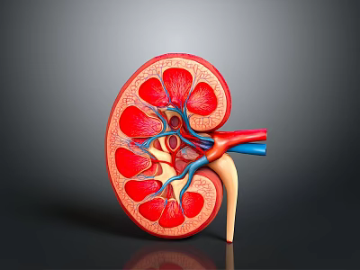 Human Kidney Anatomical Model With Detailed Internal Structure And Blood Vessels 3d model