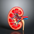 Human Kidney Anatomical Model With Detailed Internal Structure And Blood Vessels