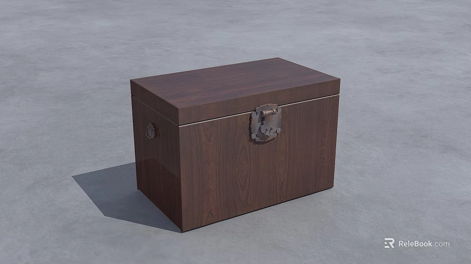 Dark Brown Wooden Box With Classic Wood Grain And Metal Lock Design 3d model 