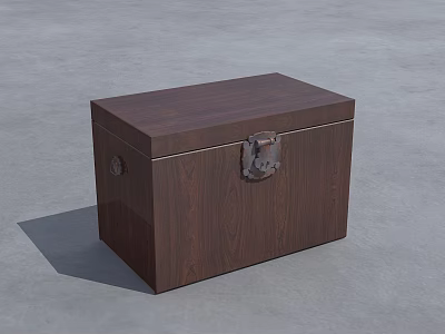 Dark Brown Wooden Box With Classic Wood Grain And Metal Lock Design 3d model