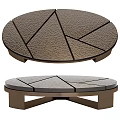 Round Coffee Table With Geometric Lines Textured Surface And Wooden Base 3d model