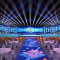 Modern Event Venue With Stage Lighting And Round Tables