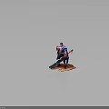 Heroic Warrior With Purple Hair Blue Cape Holding Lightning Sword And Mythical Beast