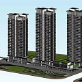 Modern High Rise Residential Buildings With Glass Facades Against Clear Blue Sky