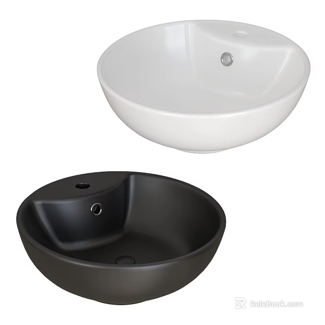 White and Black Bowl Shaped Washbasin Round Modern Design for Bathroom 3d model 
