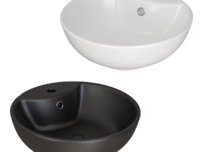 White and Black Bowl Shaped Washbasin Round Modern Design for Bathroom 3d model