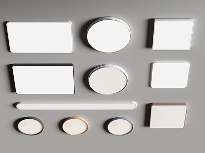 Modern Ceiling Lights In Various Shapes With White Surface And Golden Trim 3d model