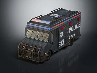 Dark Blue Police Military Vehicle With 313 Marking And Emergency Lights 3d model