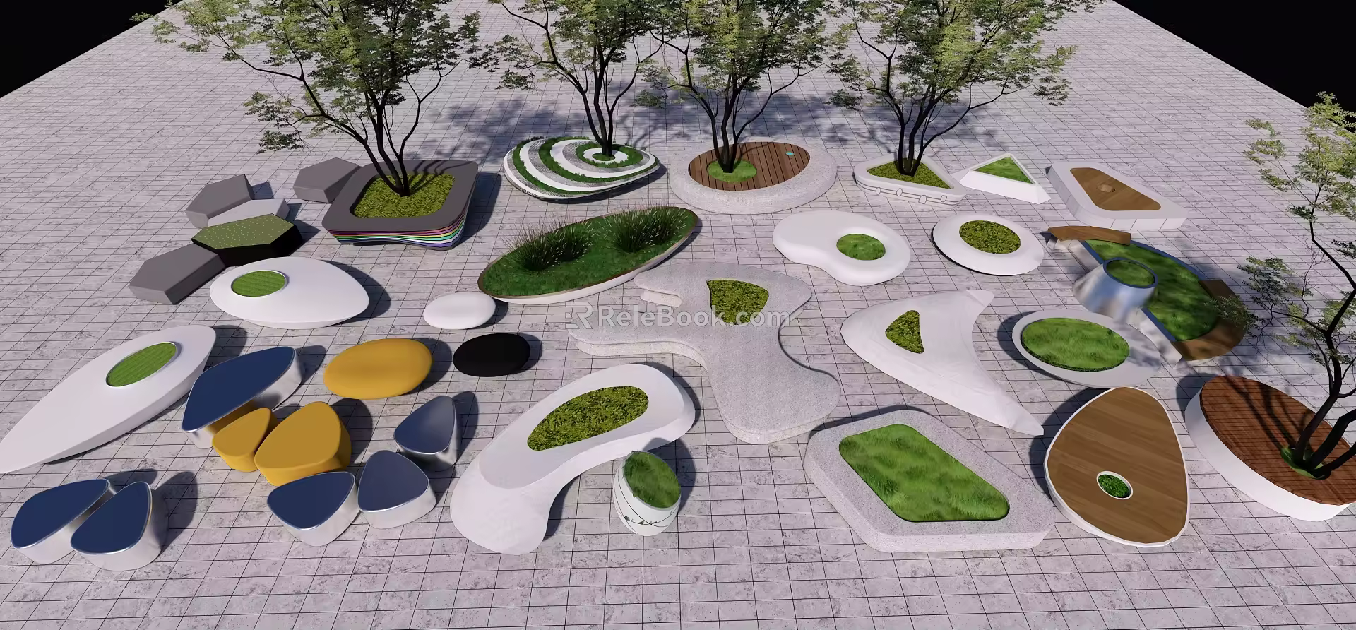 Modern Tree Pool Alien Landscape Tree Pool Seat Stone Bench 3d model
