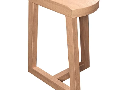 Modern Wooden Stool With Curved Seat And Simple Leg Structure Design 3d model