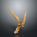 Golden Bird Sculpture With Outstretched Textured Wings And Abstract Design On Dark Background