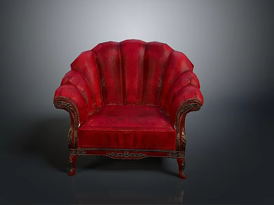 Elegant Red Classical Sofa With Ornate Carved Wooden Legs And Armrests 3d model